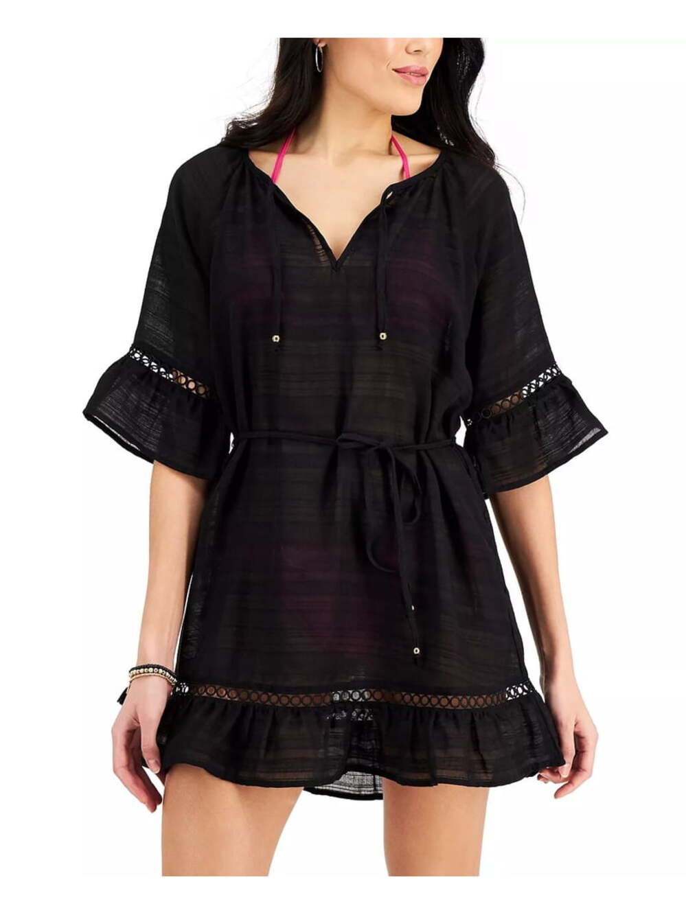 NWT Miken Black Belted Ruffle Cover-up Dress Size S